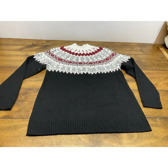 J Jill Womens Sweater Nordic Fair isle Mock Neck Fringe Popover Small Petite - Picture 7 of 7